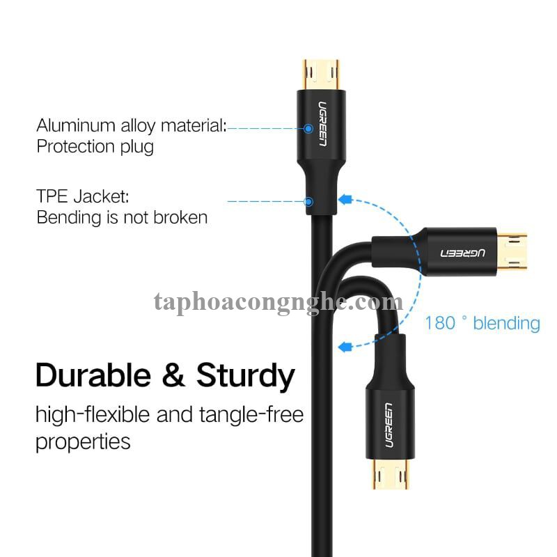 Ugreen 30854 0.5M màu Hồng Cáp sạc truyền dữ liệu USB 2.0 sang MICRO USB dây bọc nhựa PVC US223 30030854